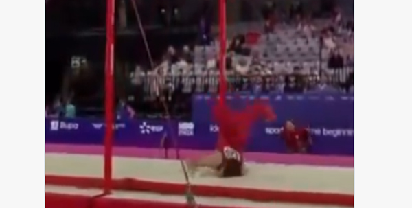Frightening fall from high bar at gymnastics