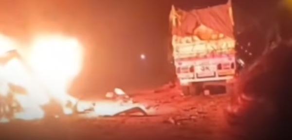 Cars on fire in Mirzapur collision.