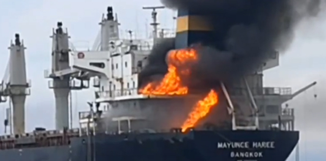 On fire after missile attacks in Gulf